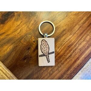Bird Keychain Wooden Key Chain Gift for Her Nature Lover Handmade Woodburning